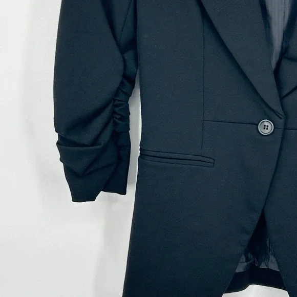 Elizabeth and James Womens Blazer 0 Black Ruched Sleeve Tailored Dark Academia - Picture 5 of 6